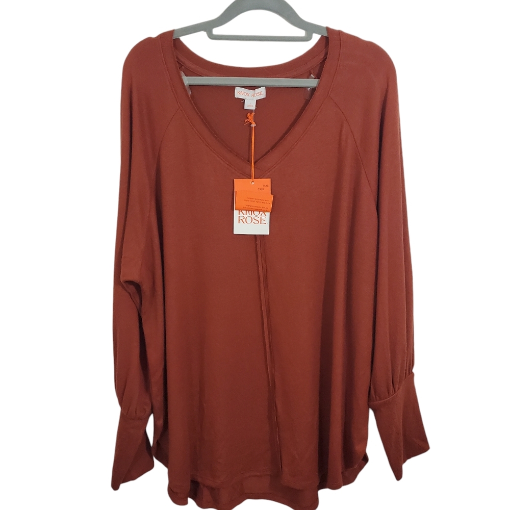 NWT Knox Rose Long Sleeve Knit Top Reddish Brown Boho Bohemian Fall Large